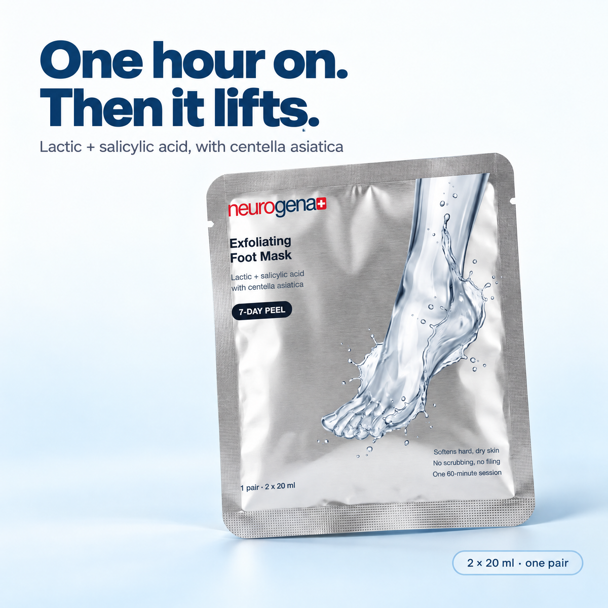 Exfoliating foot mask sachet — one hour on, then the dead skin lifts