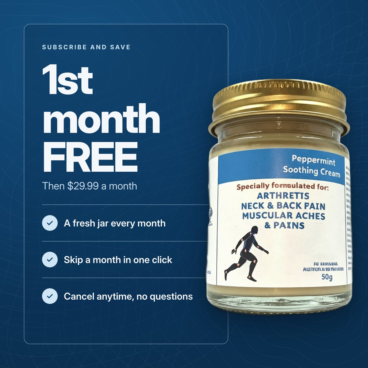 Subscribe and save: 1st month free, then $29.99 a month, skip or cancel anytime
